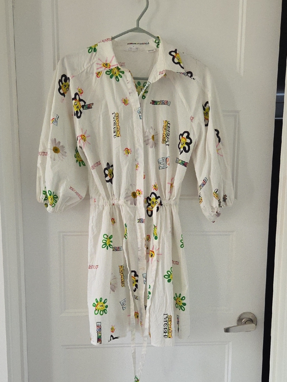 Desigual White Long Sleeve Floral Drawstring Dress